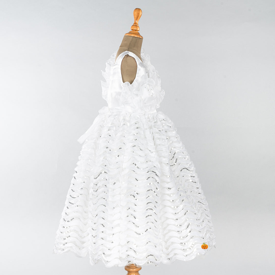 White Flower Frill Girls Gown Side