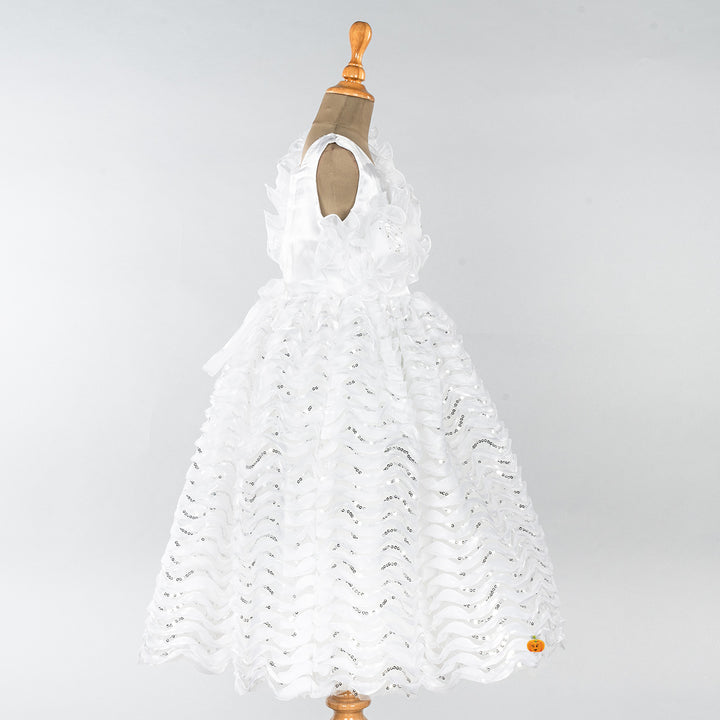 White Flower Frill Girls Gown Side