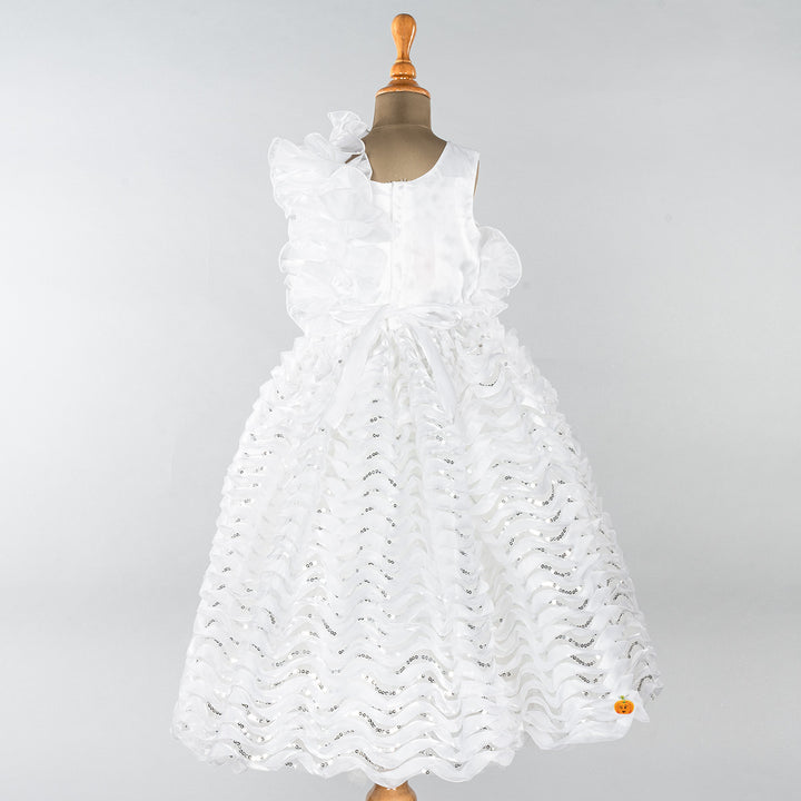 White Flower Frill Girls Gown  Back 