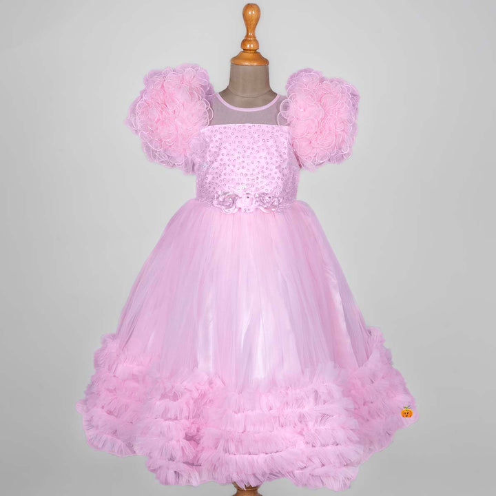 Sea Green Net Frill Girls Gown Front View