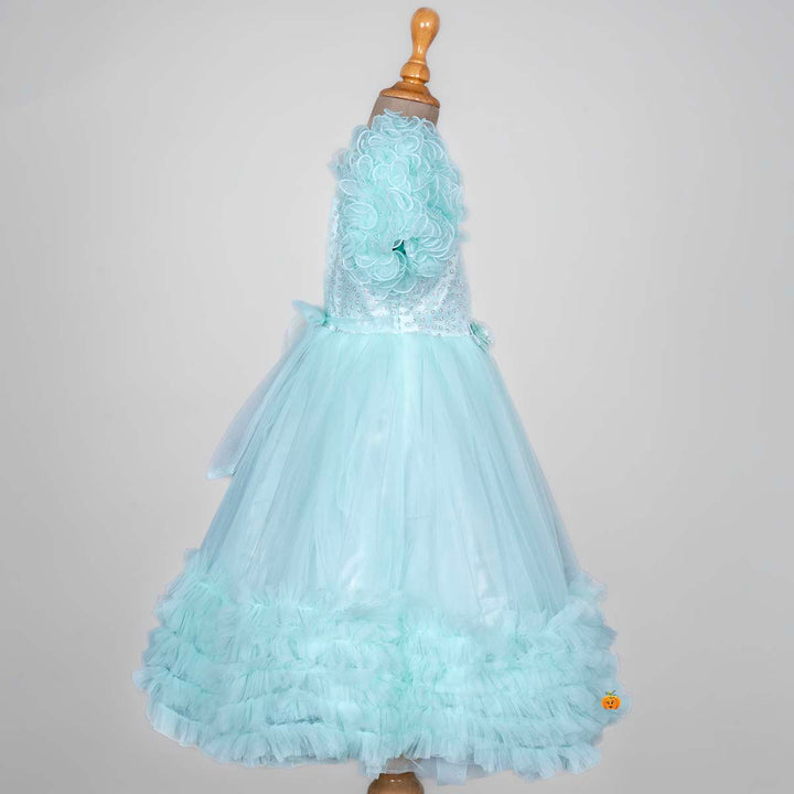 Sea Green Net Frill Girls Gown Side View