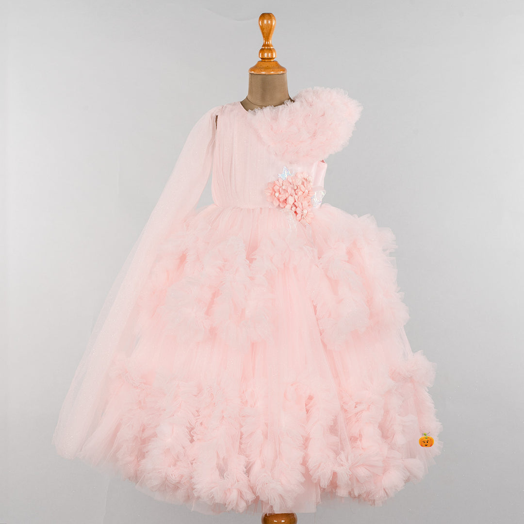 Peach Net Gown for Girls Front 