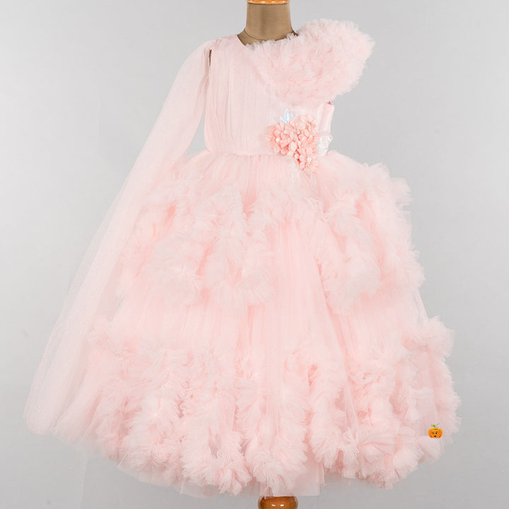 Peach Net Gown for Girls Close Up 