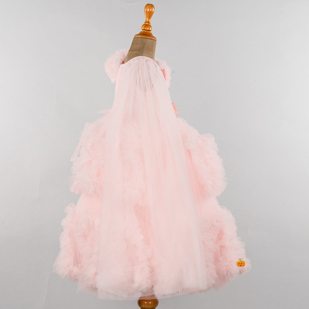 Peach Net Gown for Girls Side
