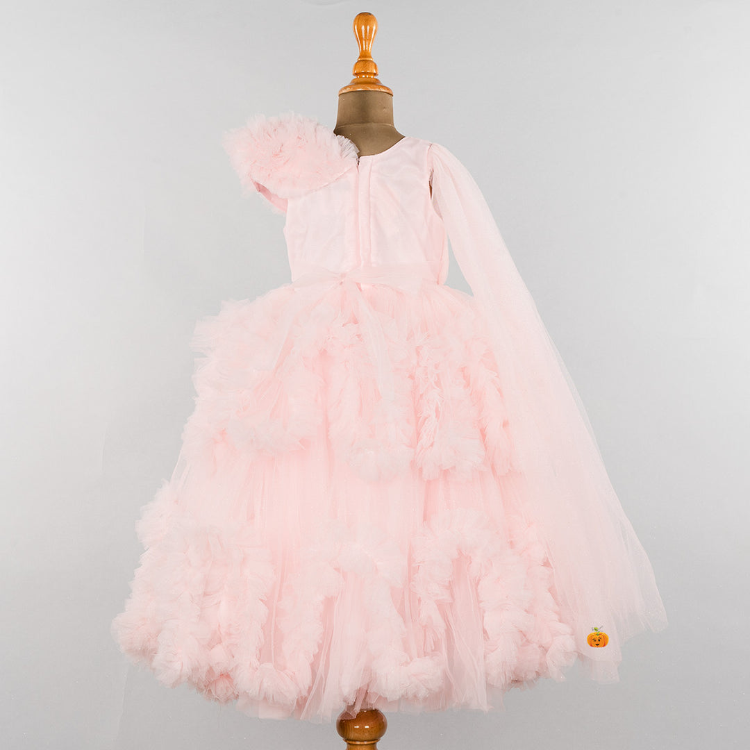 Peach Net Gown for Girls Back 