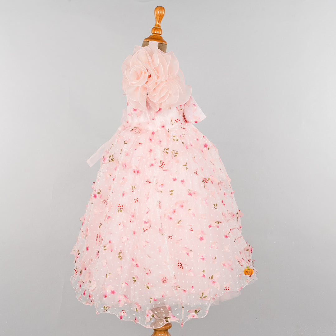 Peach Scattered Flower Girlish Gown Side 