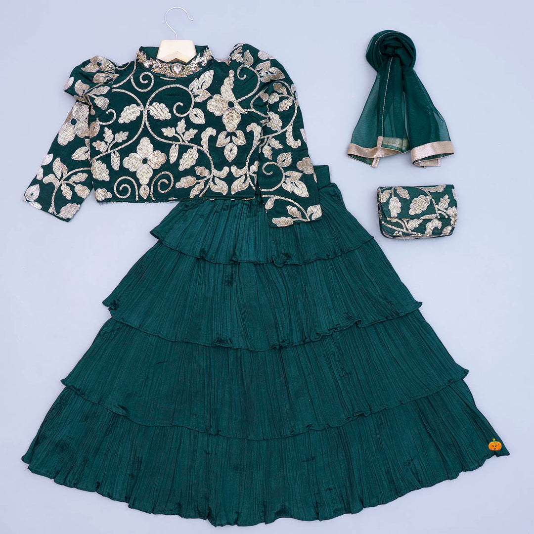 Rani & Green Floral Design Lehenga Choli for Girls