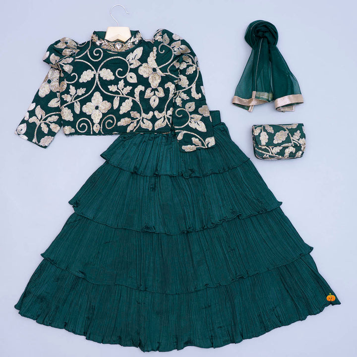 Rani & Green Floral Design Lehenga Choli for Girls