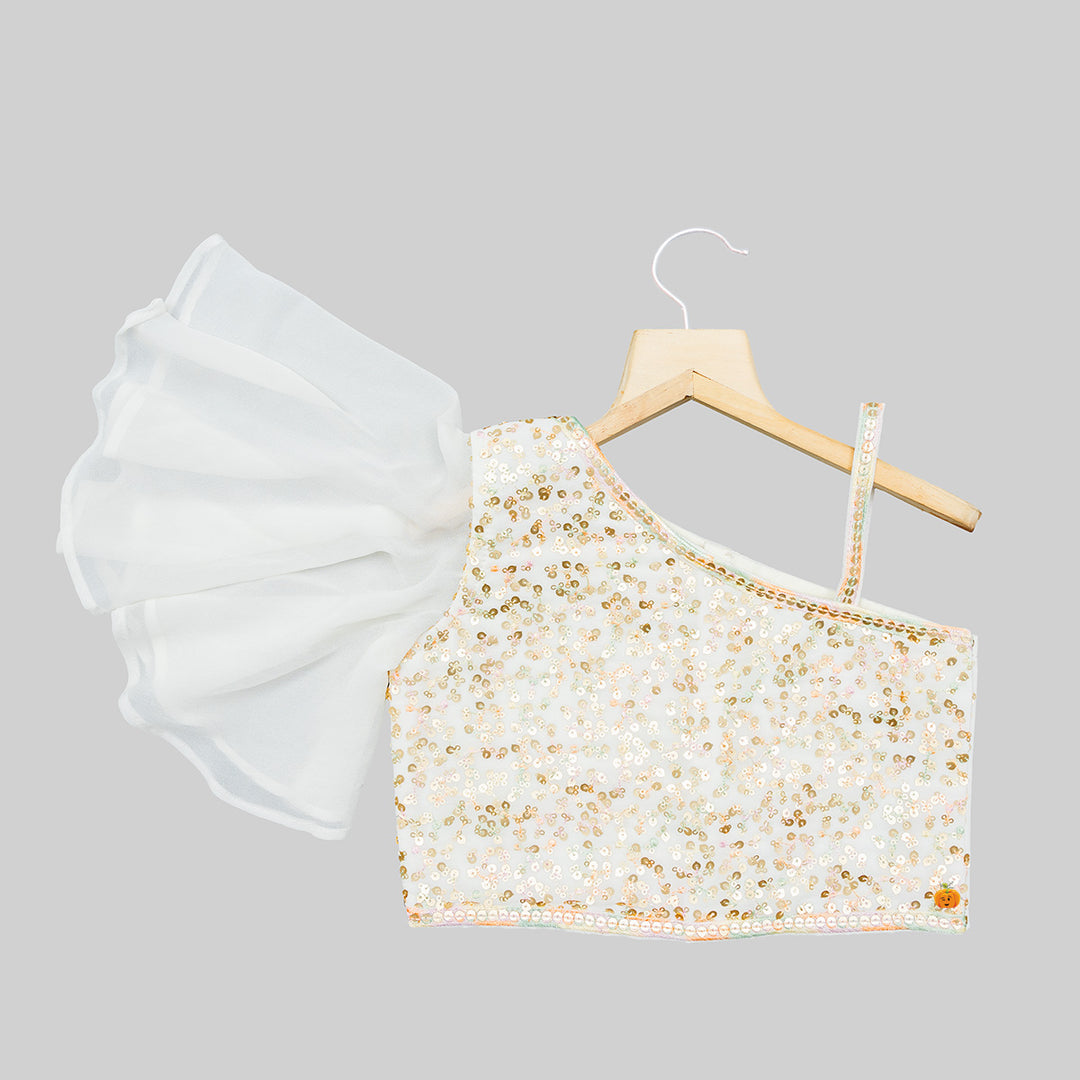 Cream Sequin Girls Lehenga Choli Top 