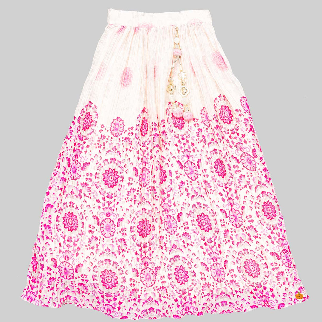 Cream Floral Patterns Girls Lehenga Choli Bottom View