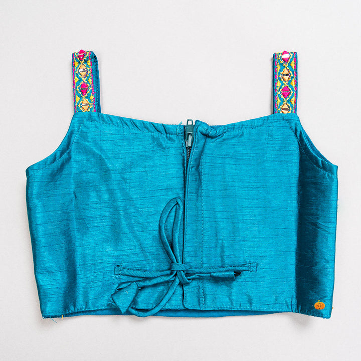 Turquoise Embroidered Girls Lehenga Choli