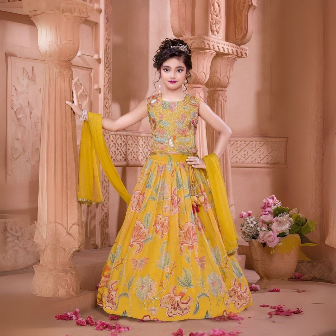 Mustard Girls Lehenga Choli with Embroidered Detail