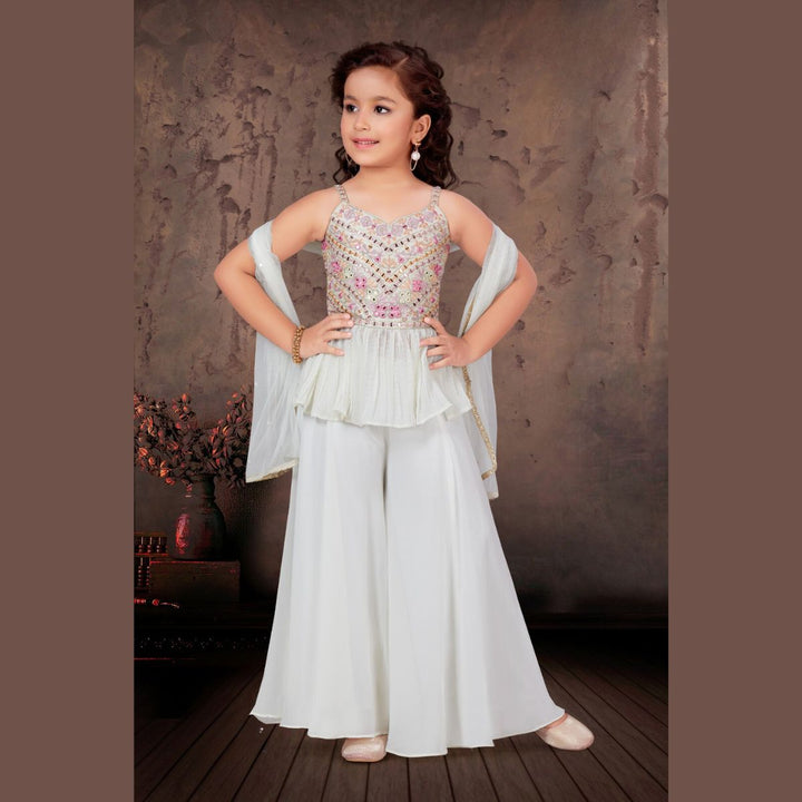 Peplum Girls Palazzo Suit with Dupatta Front 