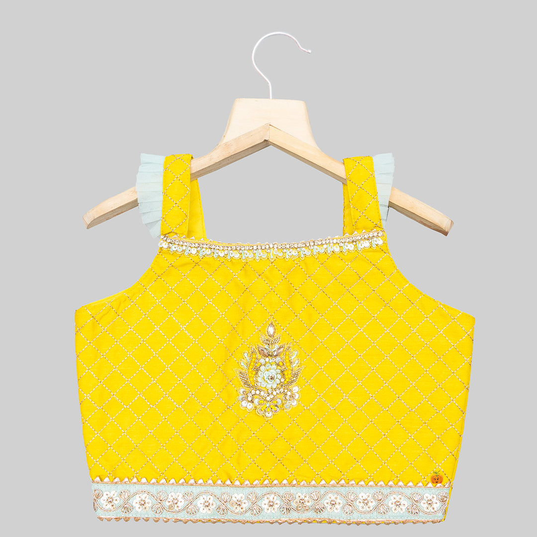 Yellow Layered Girls Lehenga Choli Top View