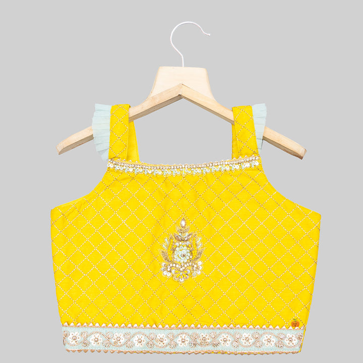 Yellow Layered Girls Lehenga Choli Top View