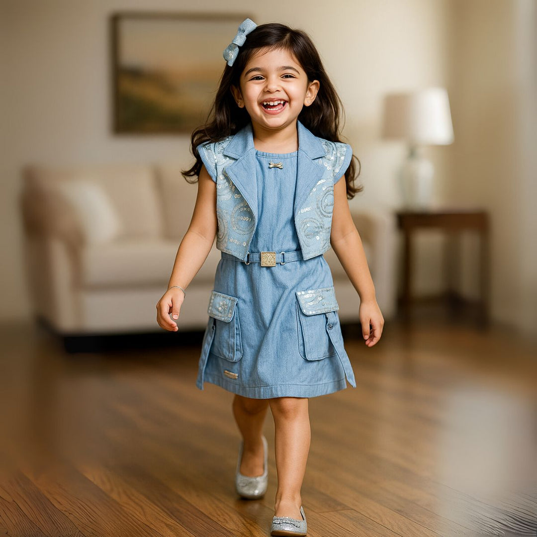 Stylish Denim Midi Dress for Girls