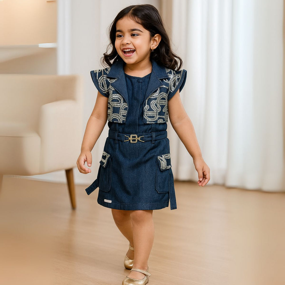 Stylish Denim Midi Dress for Girls