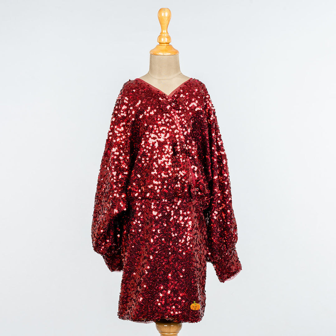 Maroon Sequin Girls Midi Front 