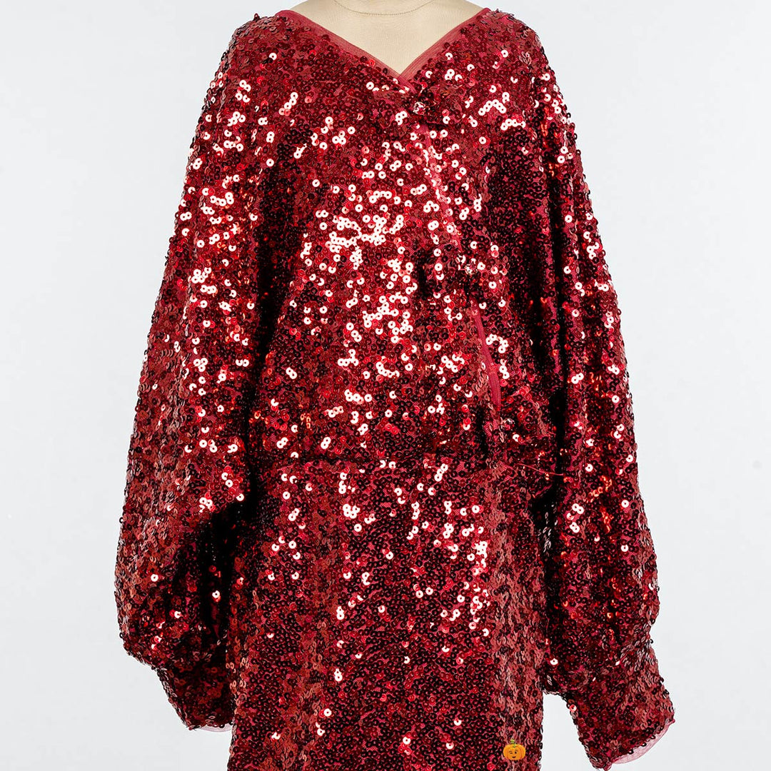 Maroon Sequin Girls Midi Close Up 