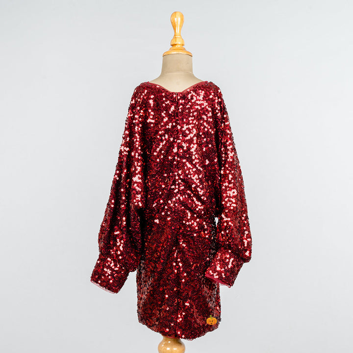 Maroon Sequin Girls Midi Back 