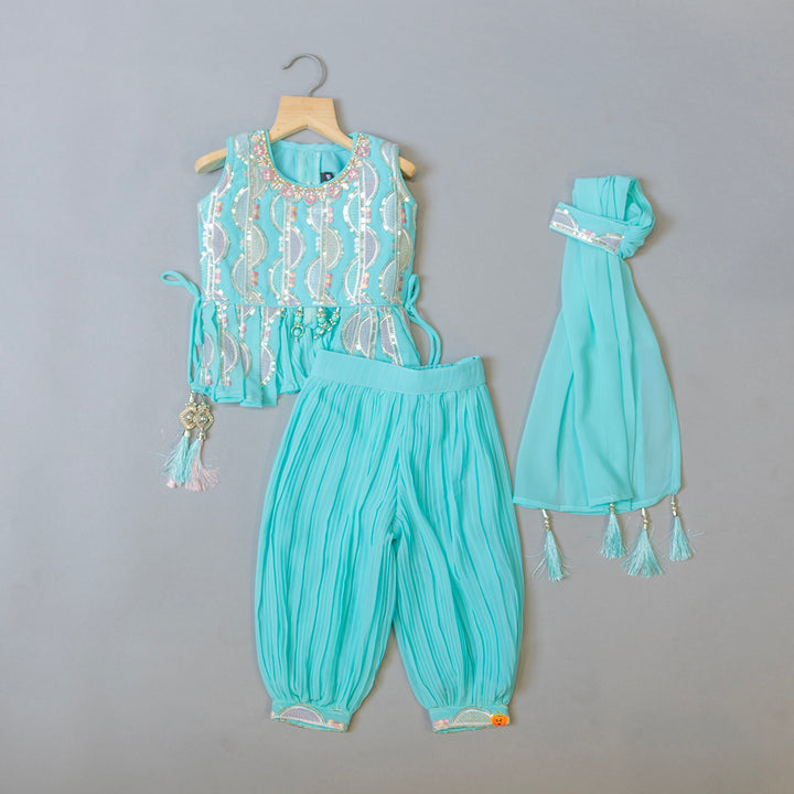 Sea Green Girls Palazzo Suit