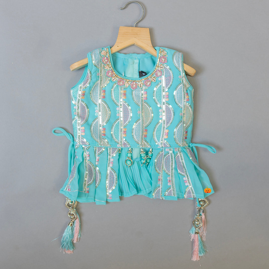 Sea Green Girls Palazzo Suit