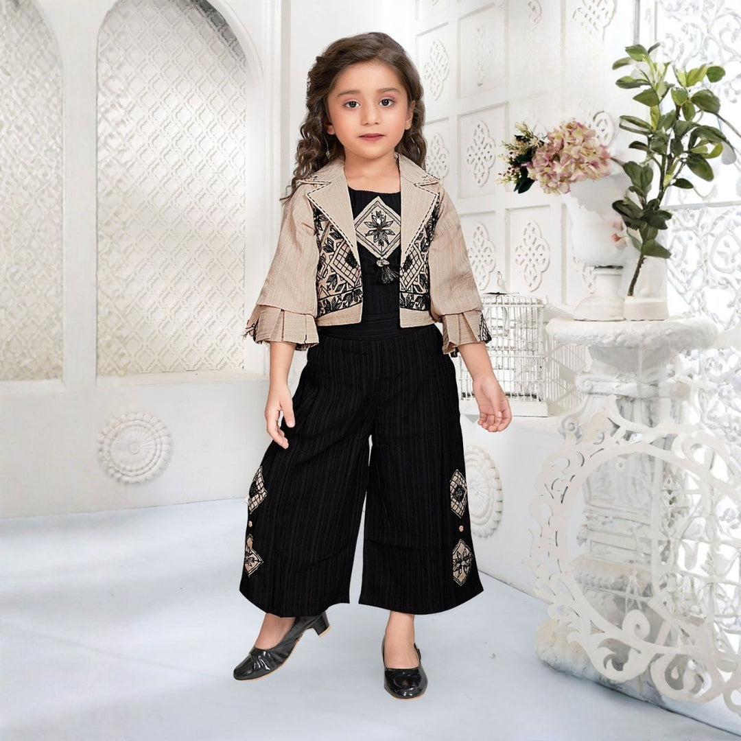 Girls Black Palazzo Western Set with Stylish Jacket