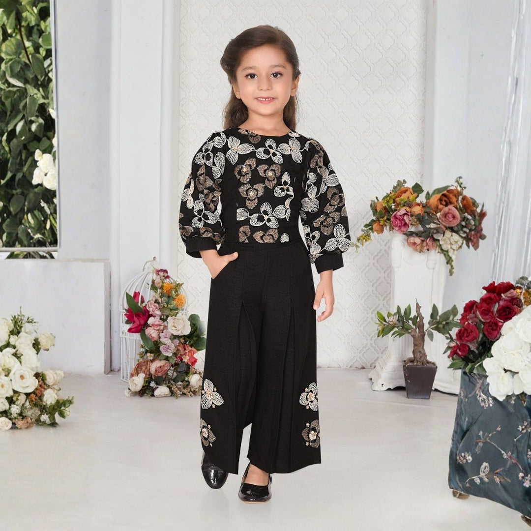 Black Girls Palazzo Set with Floral Top