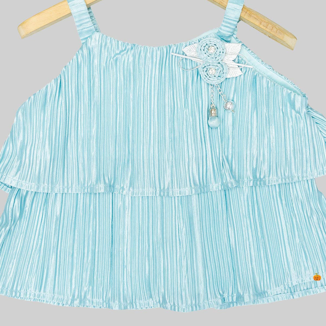 Sea Green Striped Girls Palazzo Suit Close Up View