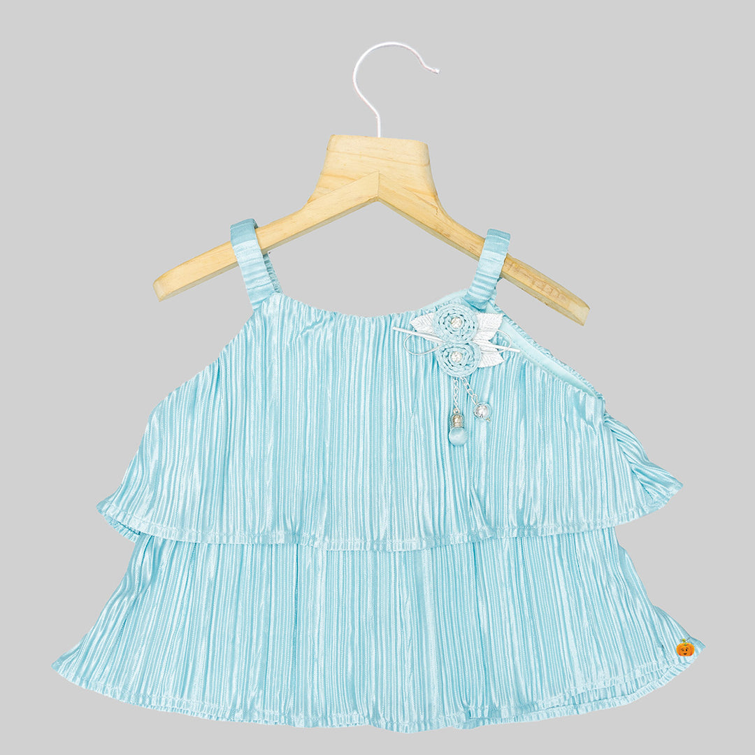 Sea Green Striped Girls Palazzo Suit Top View