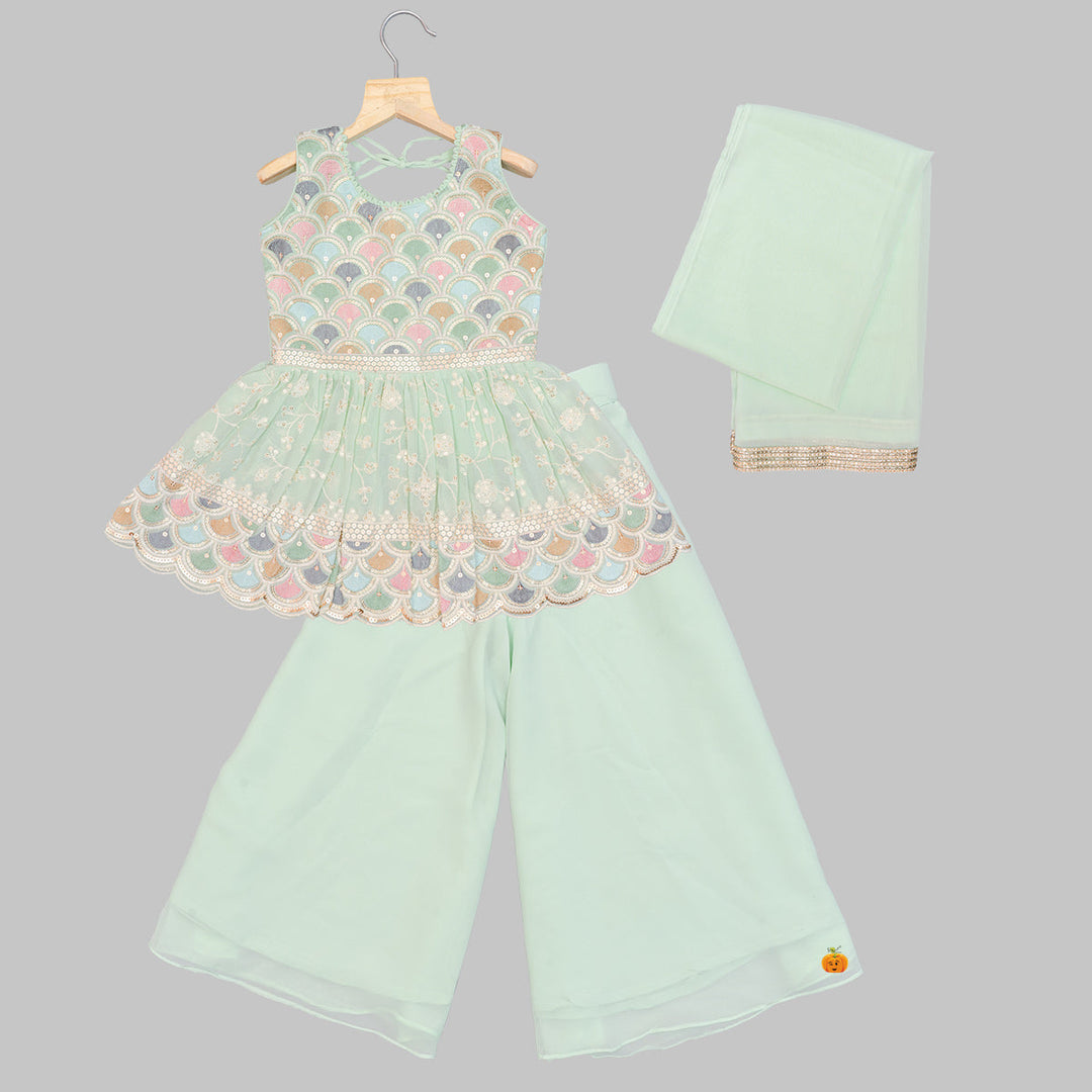 Pista & Cream Sequin Work Girls Palazzo Suit