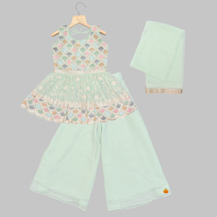 Pista & Cream Sequin Work Girls Palazzo Suit