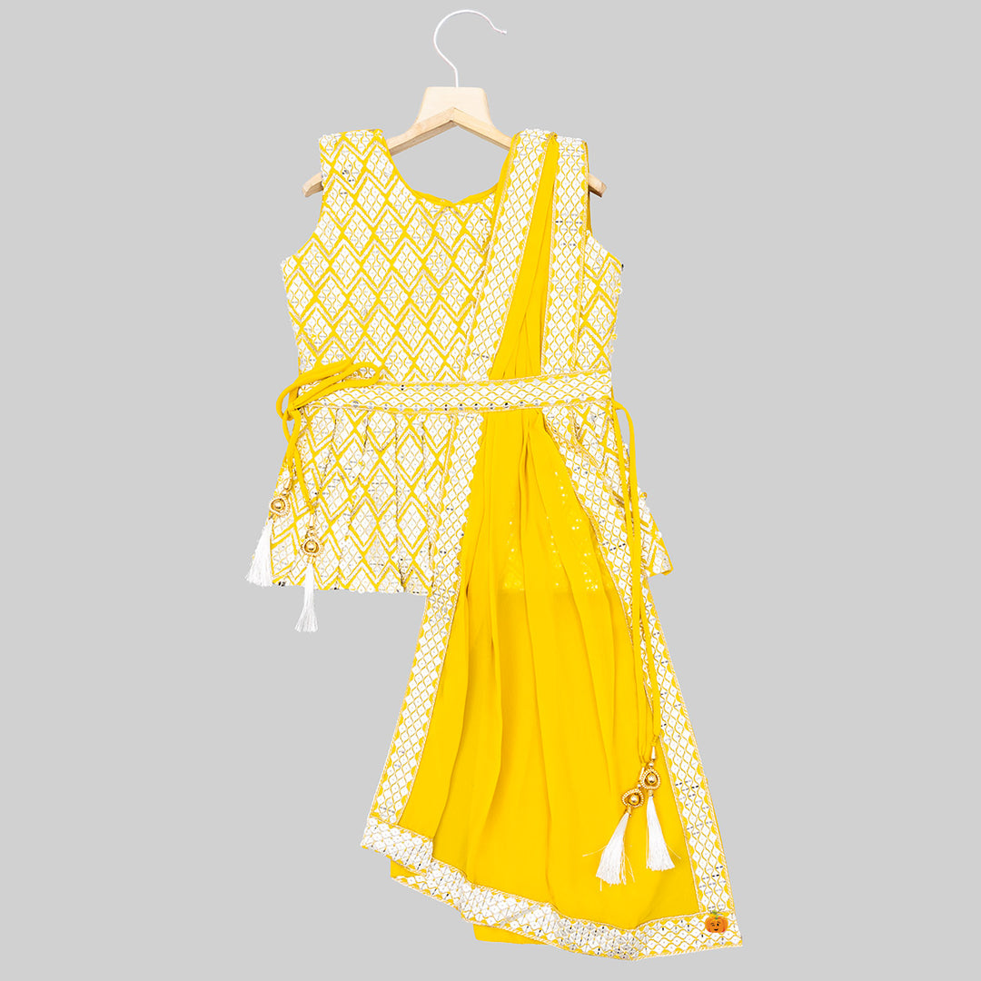 Mustard Peplum Top and Sharara Suit for Girls Back View