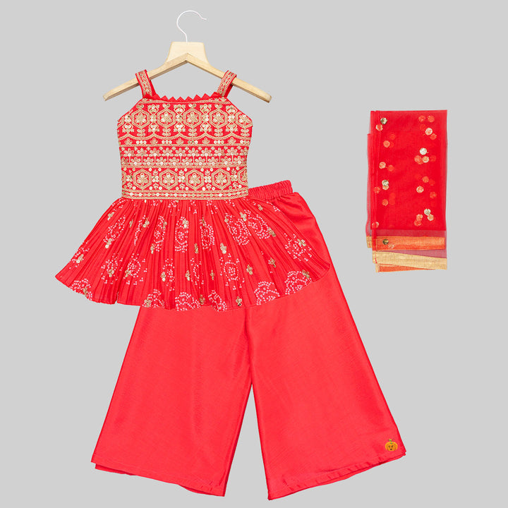 Rani Peplum Embroidered Girls Palazzo Suit Front View