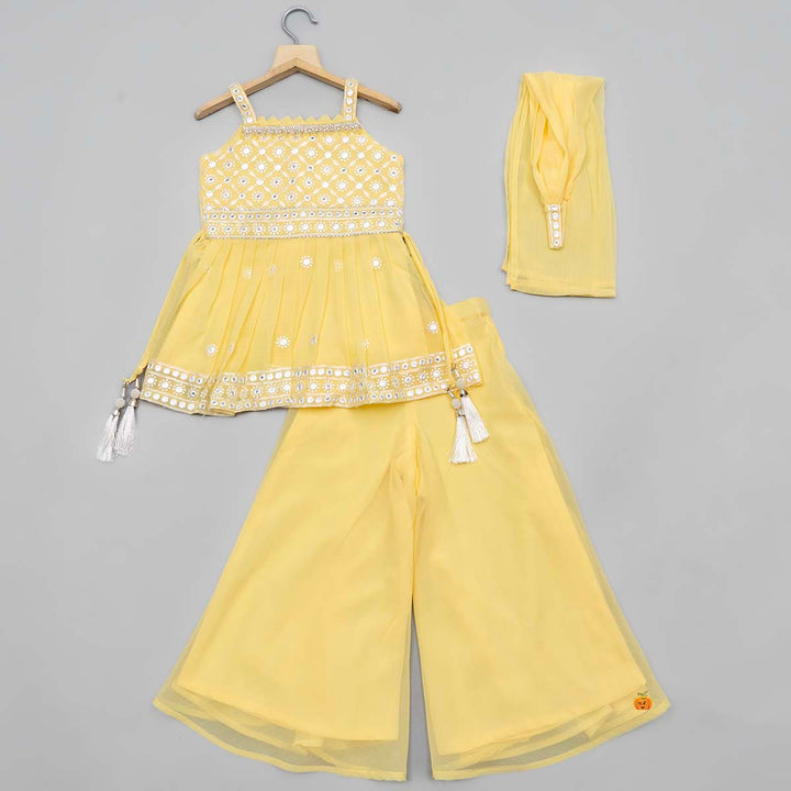 Lemon Embroidered Girls Palazzo Suit Front View