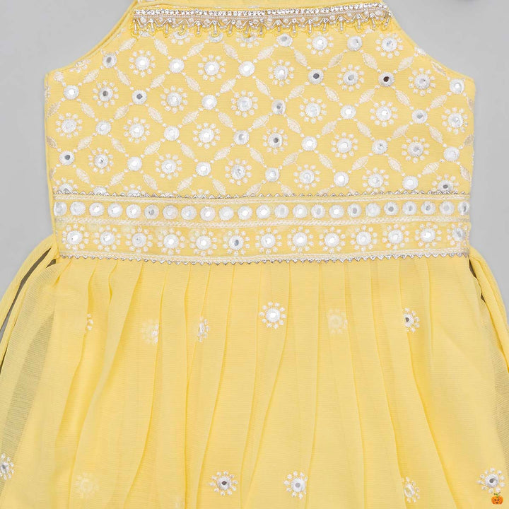 Lemon Embroidered Girls Palazzo Suit Close Up View
