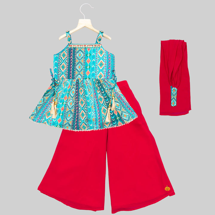 Rama & Red Embroidered Girls Palazzo Suit Front View