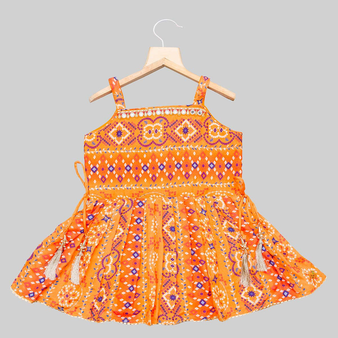 Orange Bandhej Pattern Peplum Girls Palazzo Suit Front 