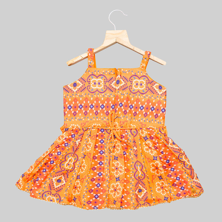 Orange Bandhej Pattern Peplum Girls Palazzo Suit Back 
