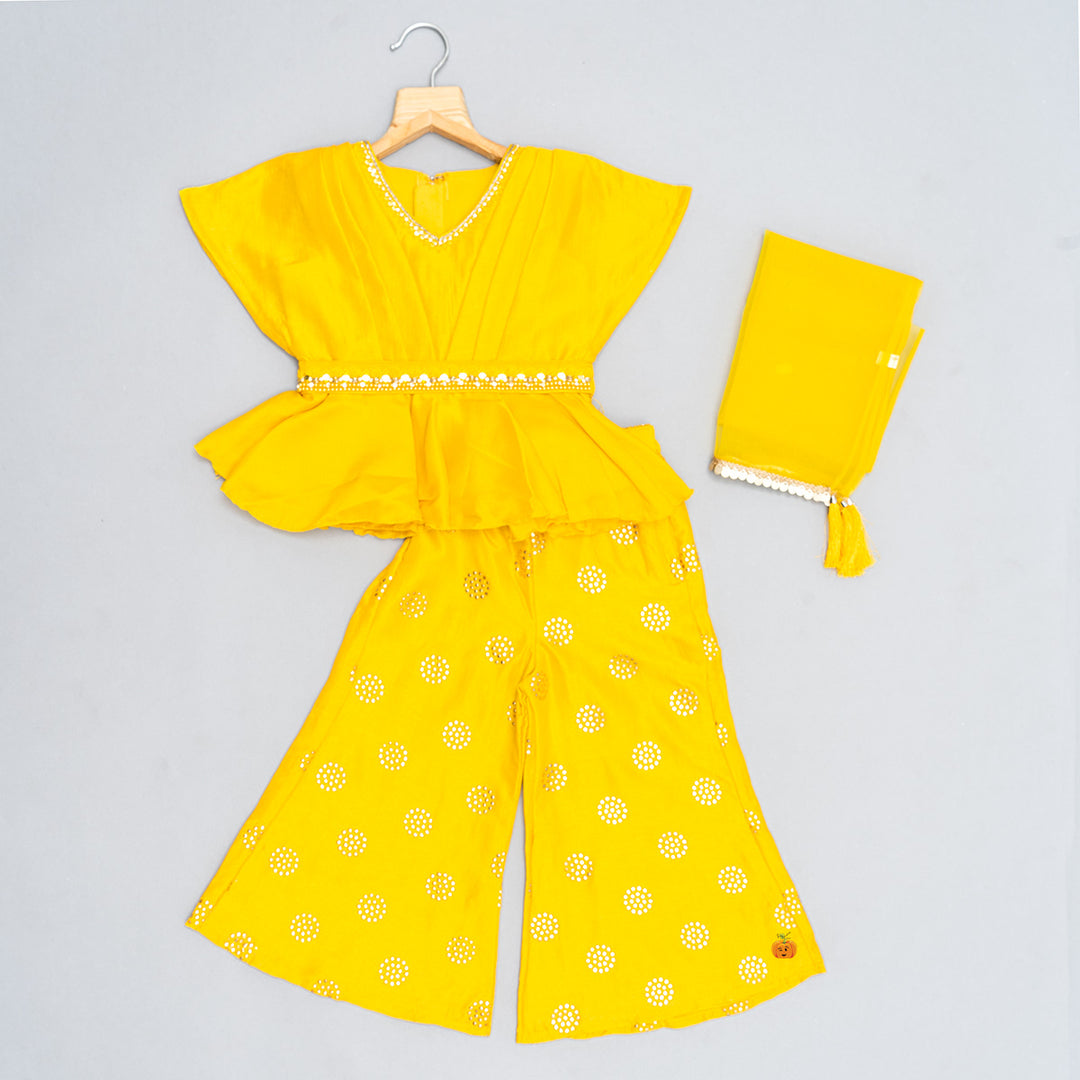 Yellow Peplum Style Girls Palazzo Suit Front 