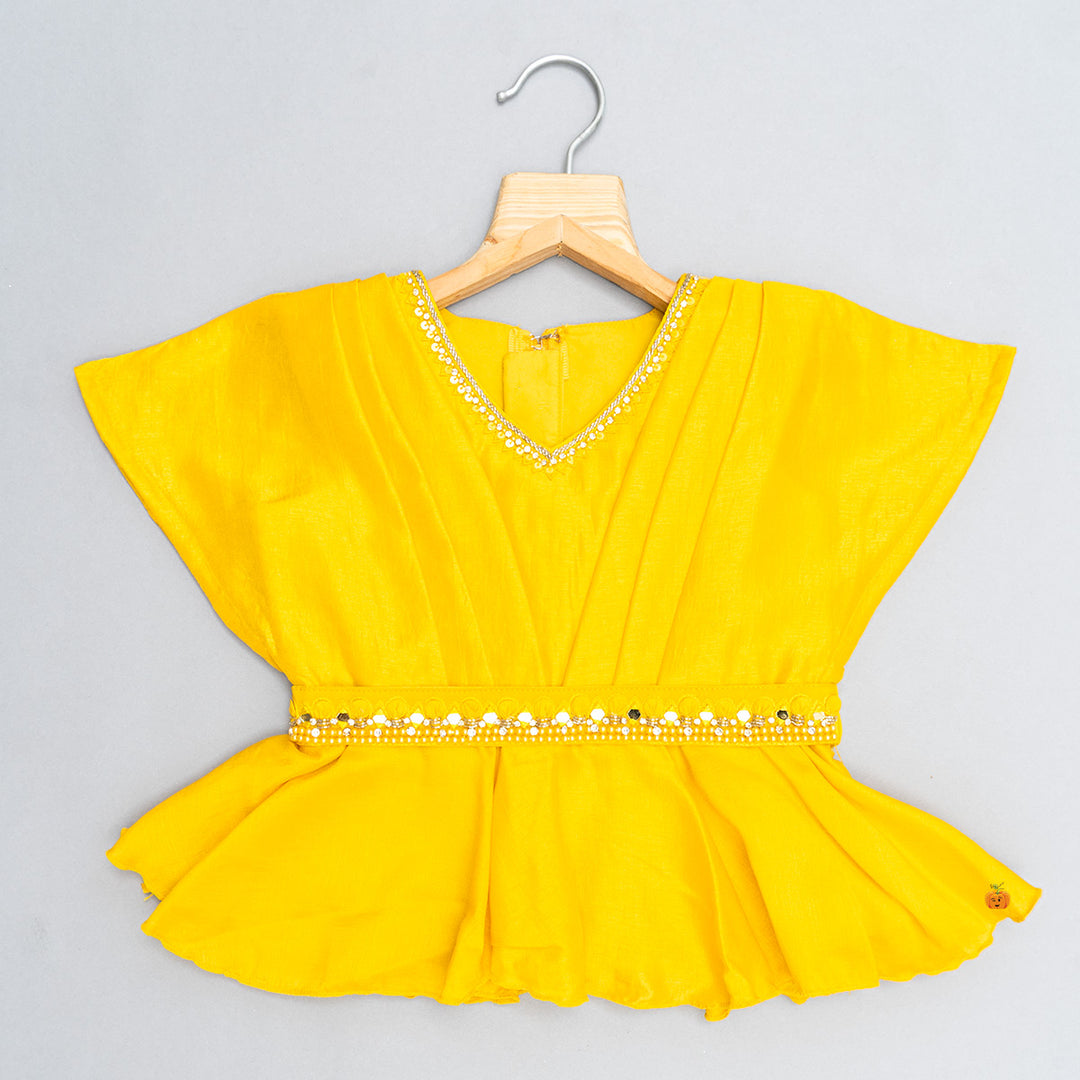 Yellow Peplum Style Girls Palazzo Suit Top 