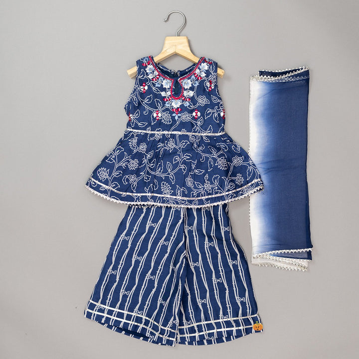 Blue Embroidered Girls Palazzo Suit