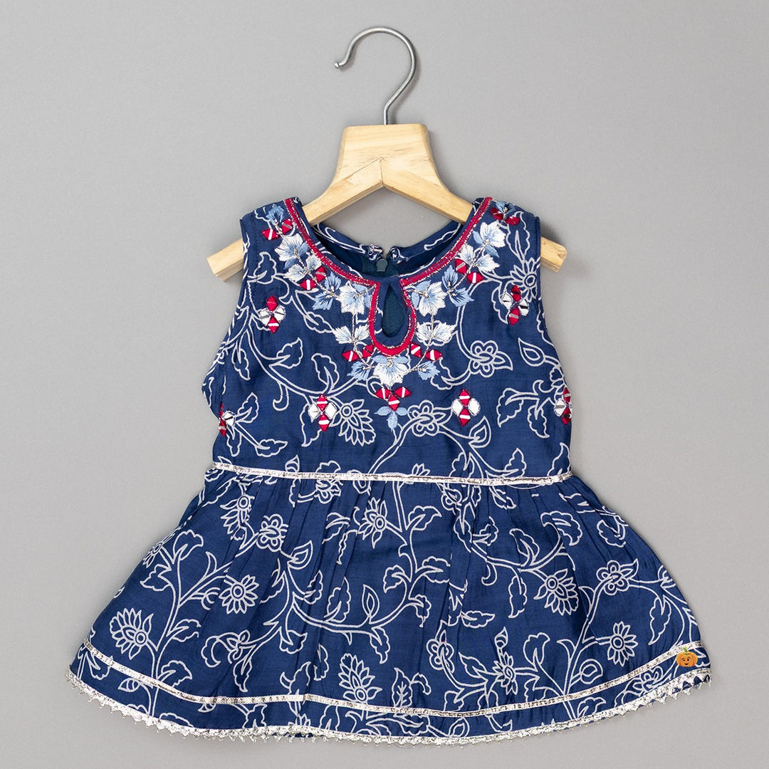 Blue Embroidered Girls Palazzo Suit
