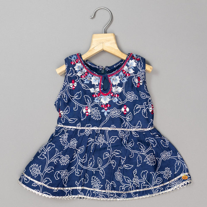 Blue Embroidered Girls Palazzo Suit