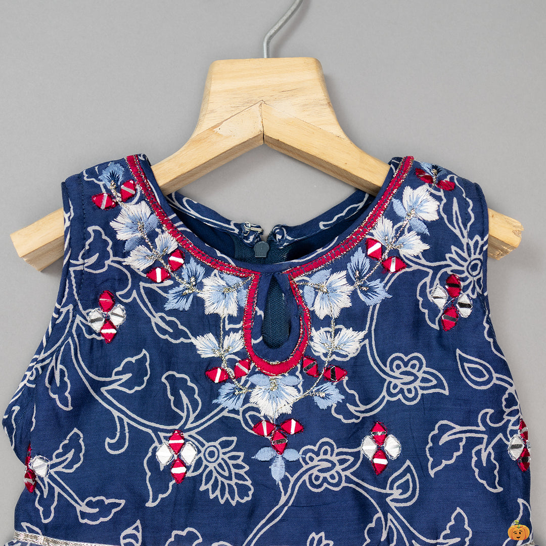 Blue Embroidered Girls Palazzo Suit
