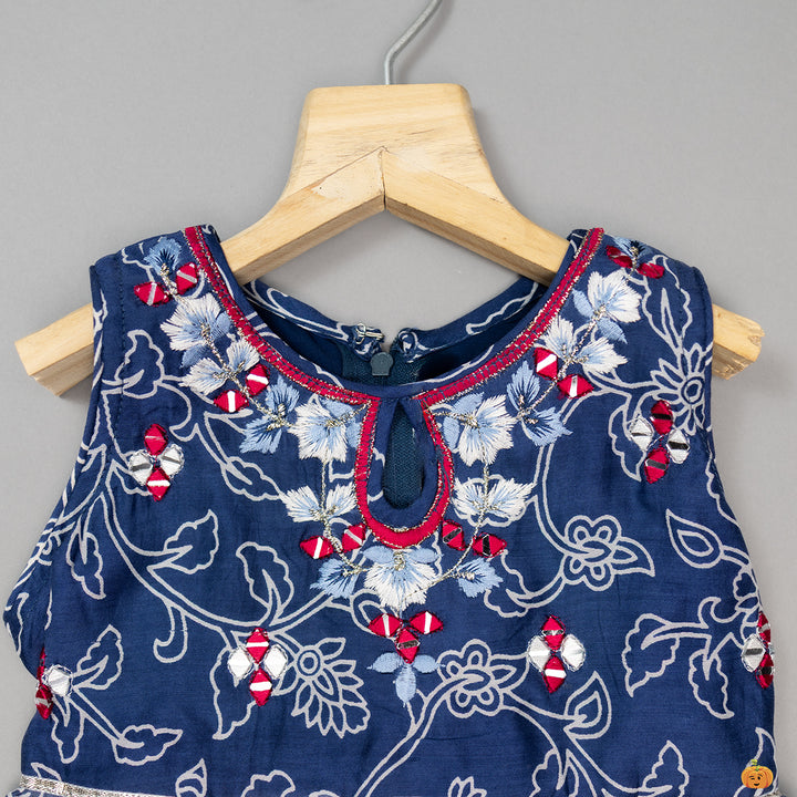 Blue Embroidered Girls Palazzo Suit