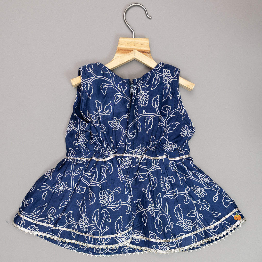 Blue Embroidered Girls Palazzo Suit