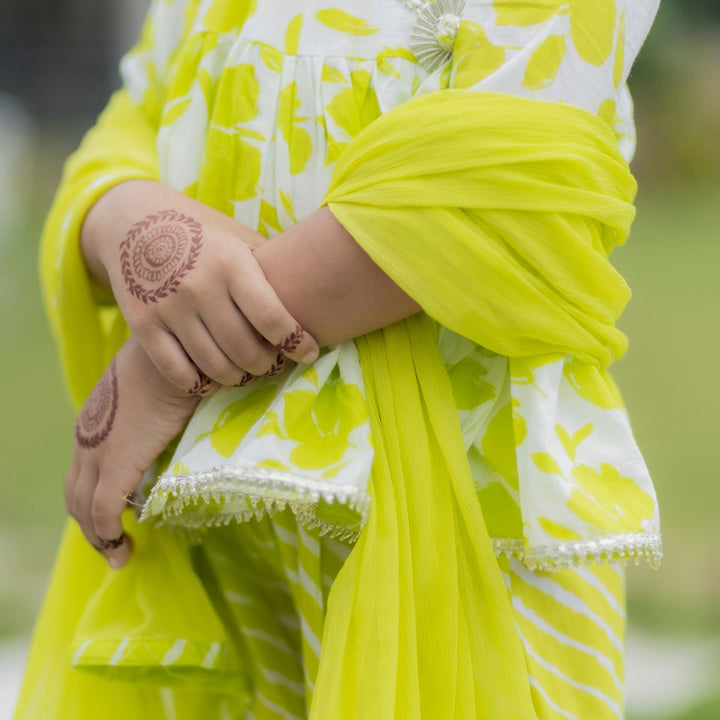 Green Cotton Girls Palazzo Suit