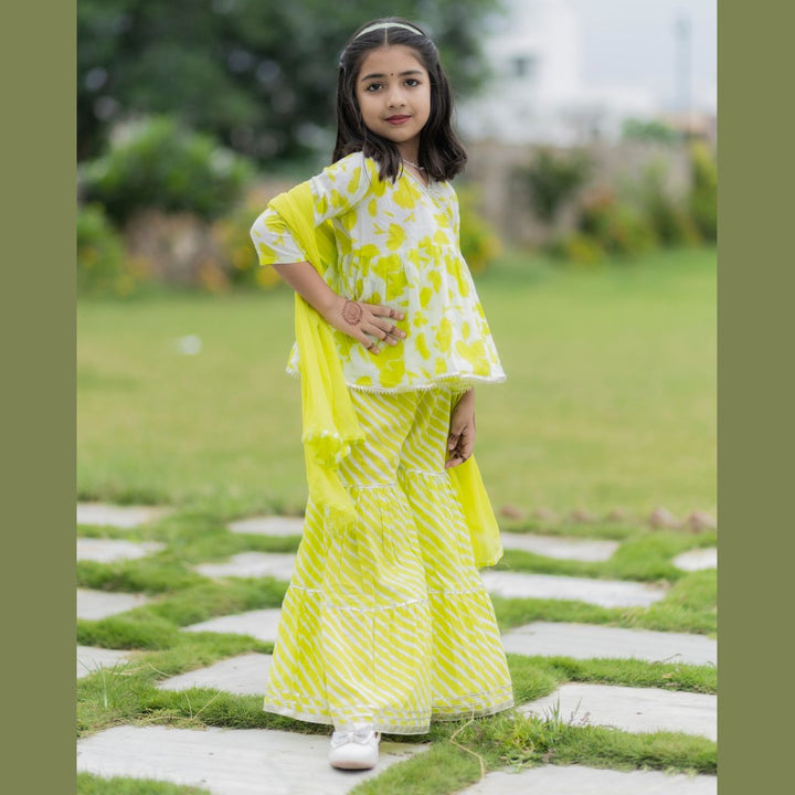 Green Cotton Girls Palazzo Suit