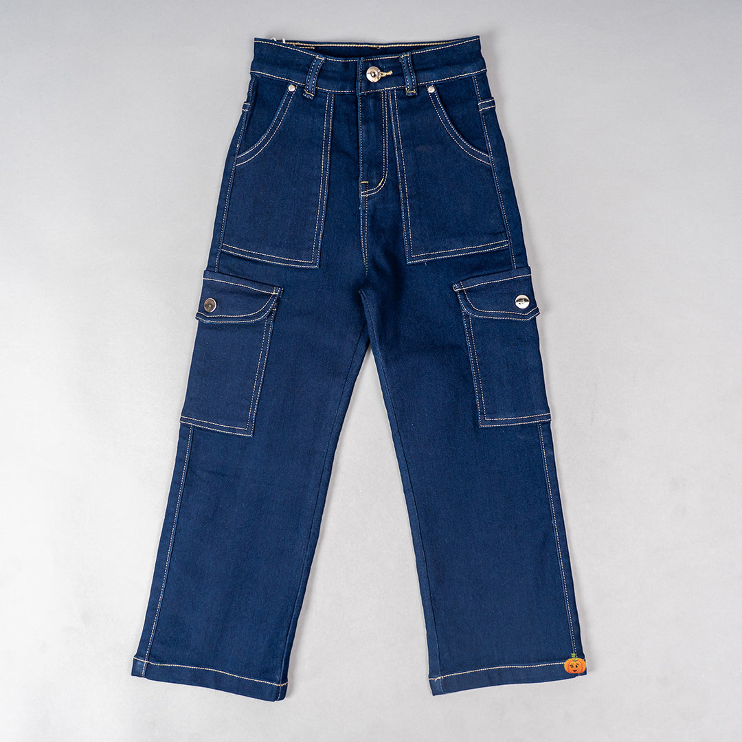 Navy Blue Cargo Girls Jeans